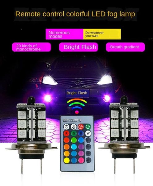 

2pcs h1 h3 h4 9005 9006 h11 h7 rgb led auto car headlight led 27smd strobe fog light head lamp bulb with remote control