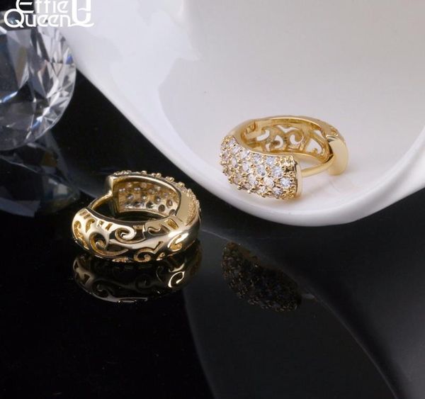 

effie queen trendy zircon pave setting stud earrings hollow design pattern wedding woman gold color earring002, Golden;silver