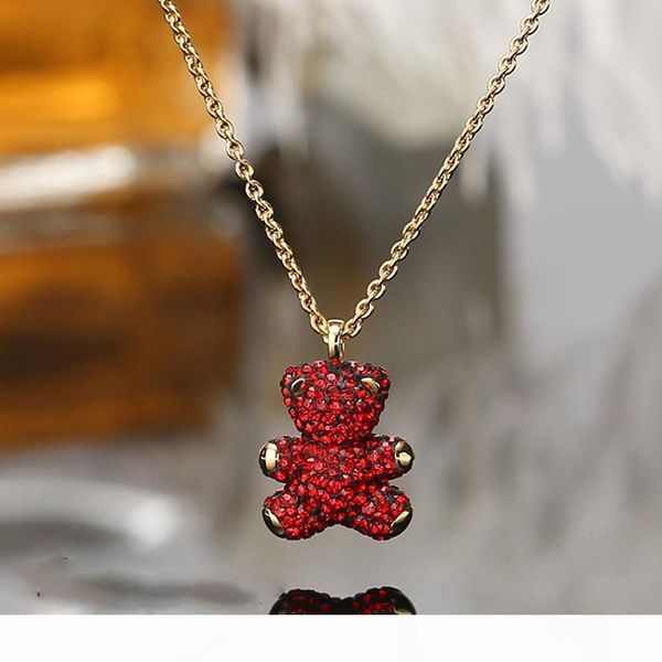 

3d teddy bear bear necklace crystal clavicle chain sent wife wife birthday gift fashion jewelry, Silver