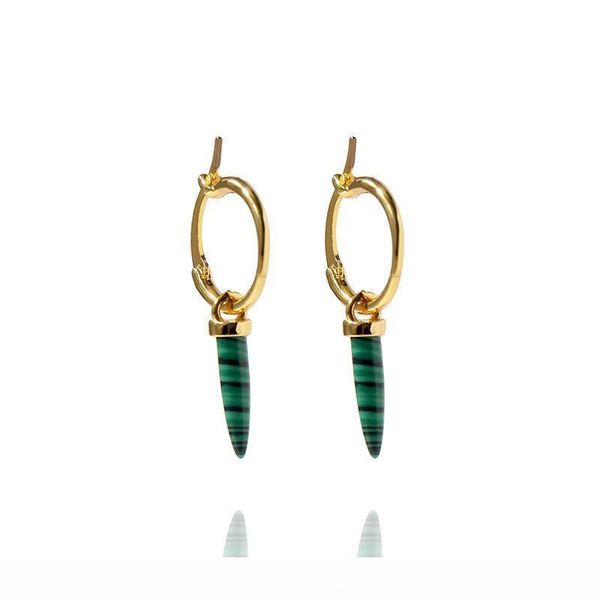 

copper gold plated green long malachito stone earrings for women new arrival luxury fashion malachiti orecchini jewelry, Golden