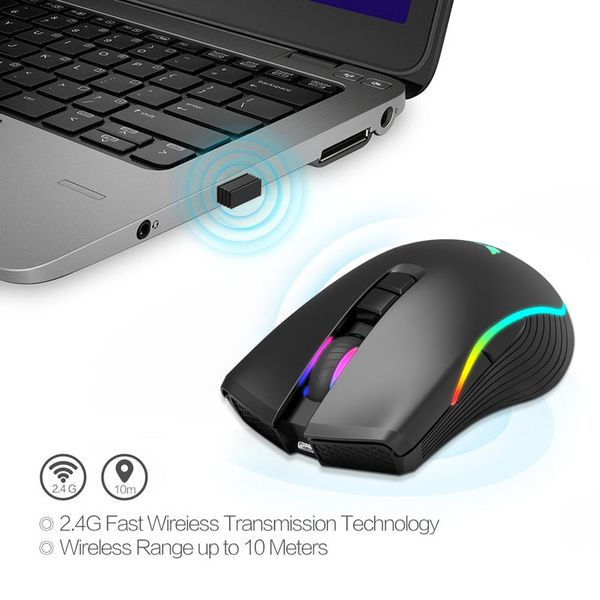 2.4G Mouse addebitabili Mouse senza fili T26 con computer portatile del PC dell'interfaccia del mouse ottico di scorrimento veloce