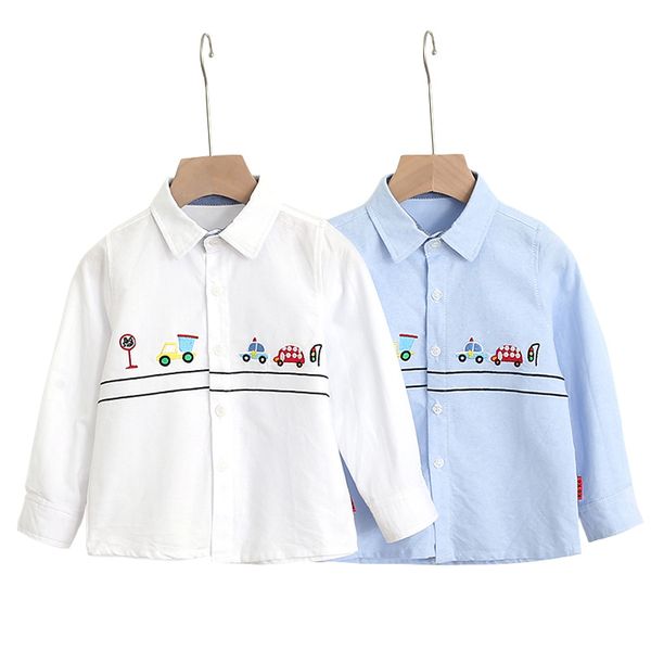 

2020 New Spring Cotton Full Sleeve Fashion Embroidery Pattern Boy White Shirt 3T-10T Car Pattern Children's Tops, Blue