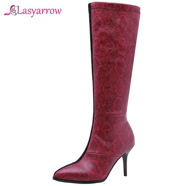 

lasyarrow new big size 48 thin heels party boots woman shoes women high heels patchwork winter knee high boots women j1060, Black