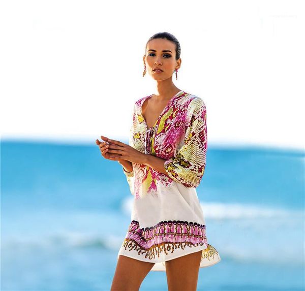 

ups snake pattern printed swimwear holiday beach clothing women chiffon cover, White;black