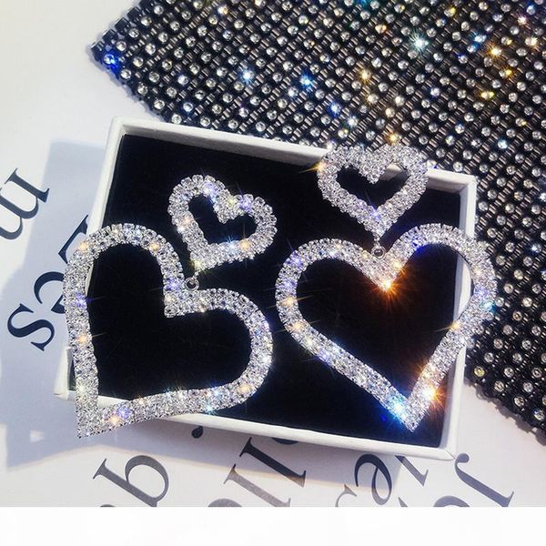 

bling bling rhinestone сердце серьги стержня полые двойные сердца серьги подарок для любви подруга бижутерия аксессуары, Golden;silver