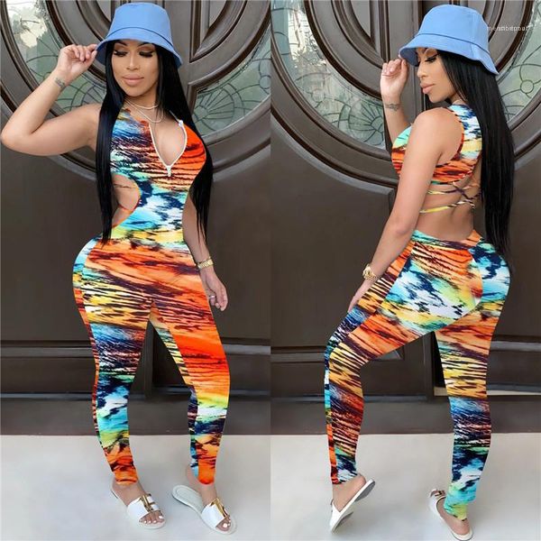 

floral printed v neck female sleeveless trousers bandage backless womens clothing women designer skinny rompers luxury, Black;white