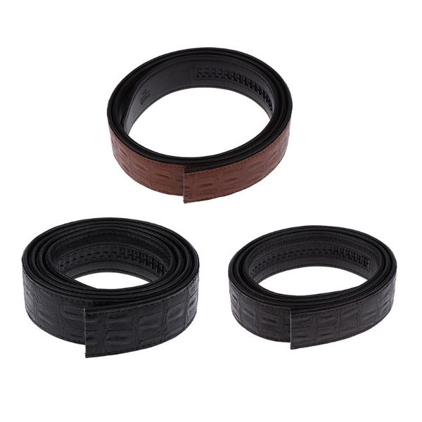 

mens replacement faux leather automatic trouser business waistband strap belt no buckle, Black;brown