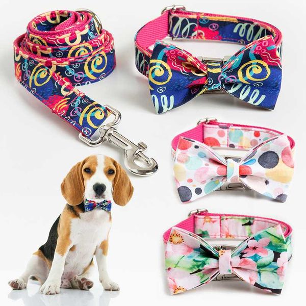 

small dog collar and leash set with bow tie for big dog cotton fabric collar quality zinc alloy buckle cat