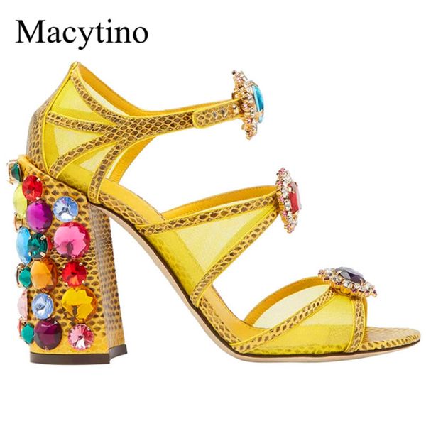 

rhinestone gladiator sandals women diamond beaded chunky high heels elegant crystal bling party wedding summer shoes, Black