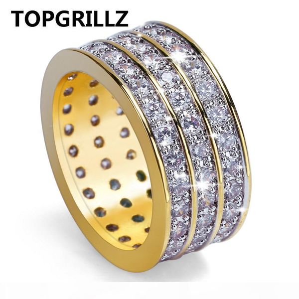 

new style hip hop rock micro pave cubic zircon ring full iced out bling copper gold color rings for male jewelry, Slivery;golden