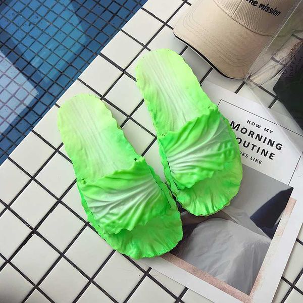 

women cute sweet green vegetable shape slippers lady casual light weight anti skid summer slides for teenager tong femme e5916, Black