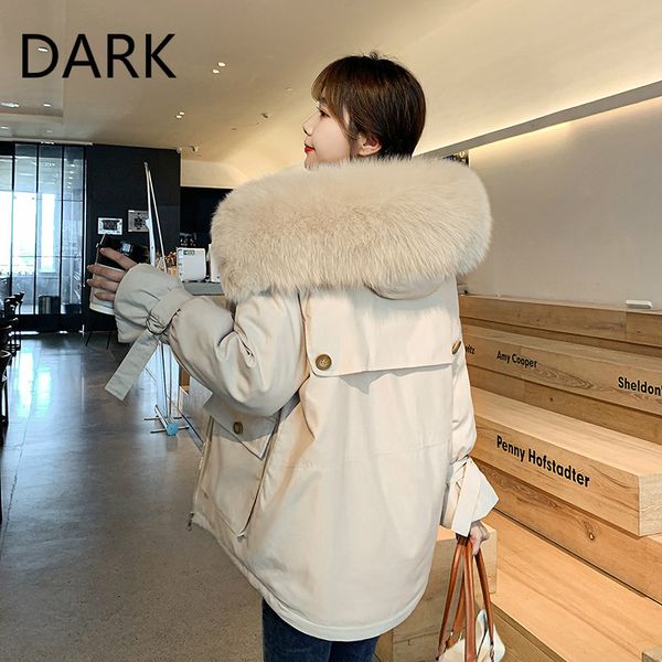 

dark] 2020 new down jacket korean version of the big fur collar pie to overcome the thickened down padded jacket women, Black