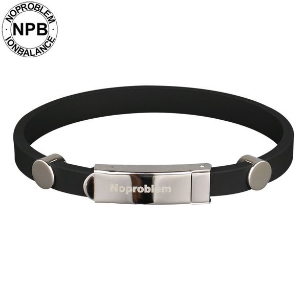 

noproblem 023 sports power hologram therapy silicone band waterproof tourmaline germanium bracelet bangles, Black
