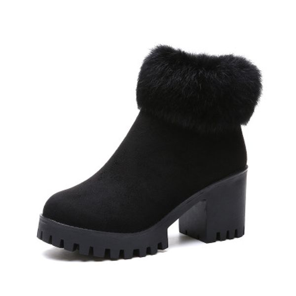 

2020 winter new furry snow boots thick heel high heel casual wild plus velvet warm women's boots, Black