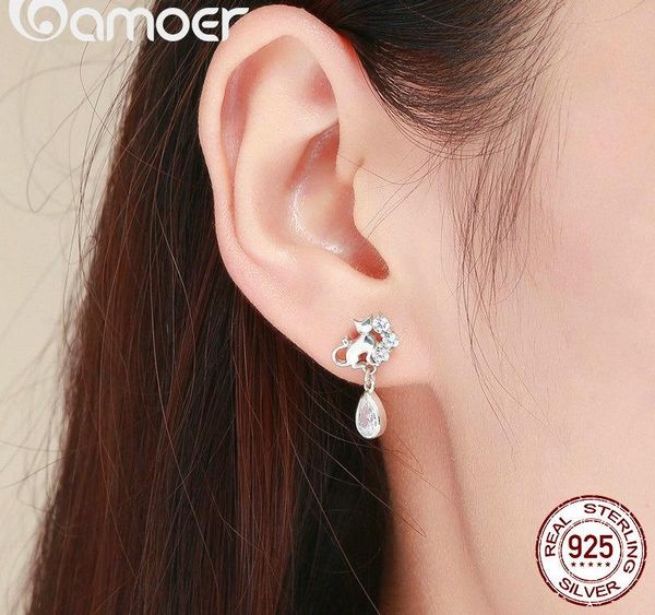 

wholesale 925 sterling silver dazzling cz guardian cat stud earrings for women fashion sterling silver jewelry 2018002, Golden;silver