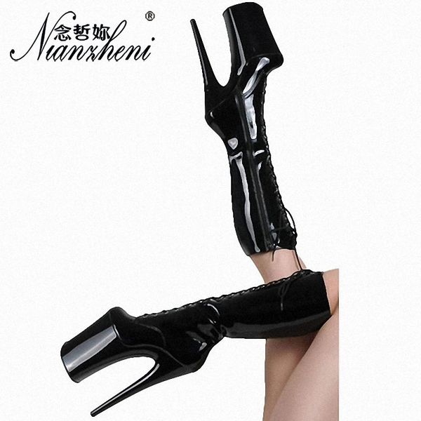 

8 inch high heel boots for women 20cm high-heels lacing model shoes toe medium-leg all-match boots platform props shoes new, Black
