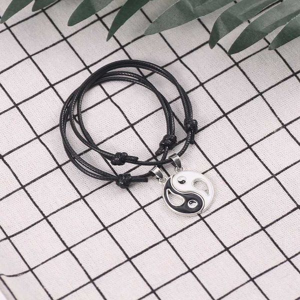 

yin yang tai chi bracelet for women men gossip friends leather rope bracelet & pendants bff couple jewelry gifts, Golden;silver