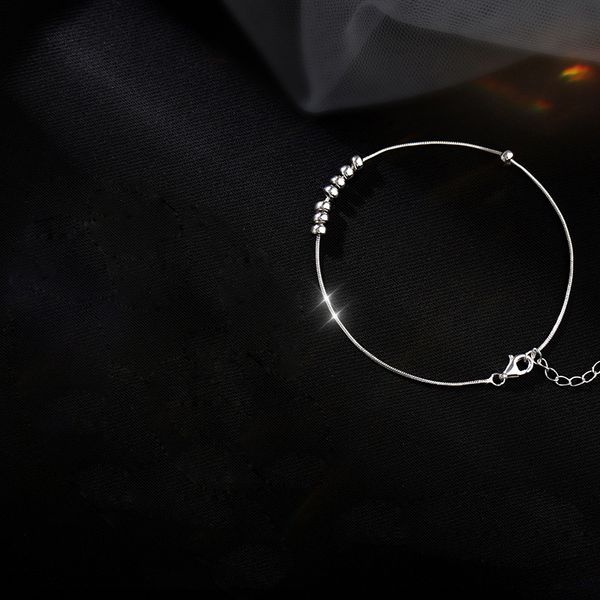 

silver color geometric geometric round bead bracelet snake bone chain transfer bead bracelet for women girl, Black
