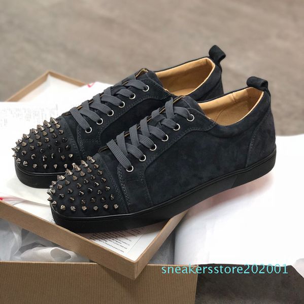 

luxury designer sneakers studded spikes men trainers red shoes 100% genuine leather fashion casual shoes sz us 5-12.5 s01, Black