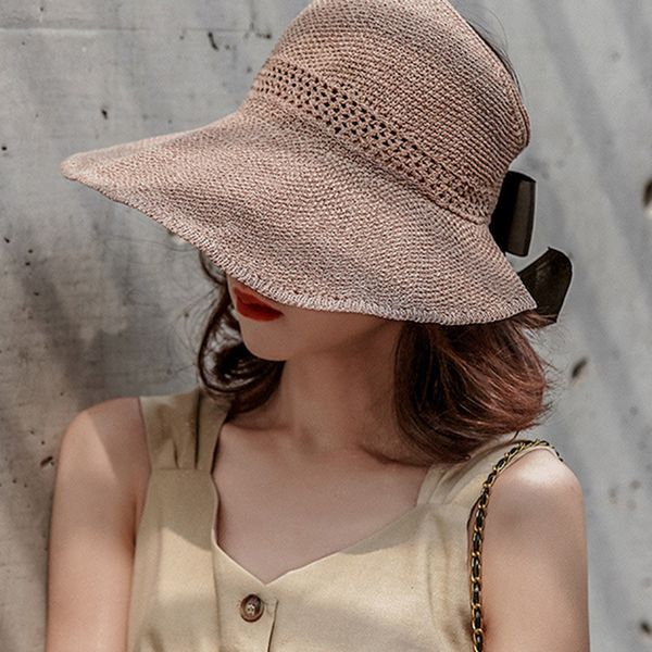 

women's cap summer straw visor caps headless roll up foldable beach wide-brimmed hat sun hats for women jl, Blue;gray