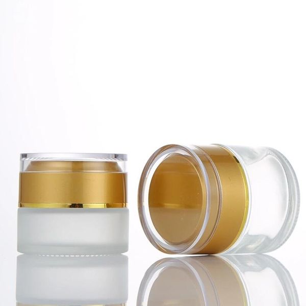 30G recarregáveis ​​de vidro Creme cosmético Frasco Com Cap Gold Silver Lid Lid de vidro fosco Loção Concealer Eye Cream Jar LX2876