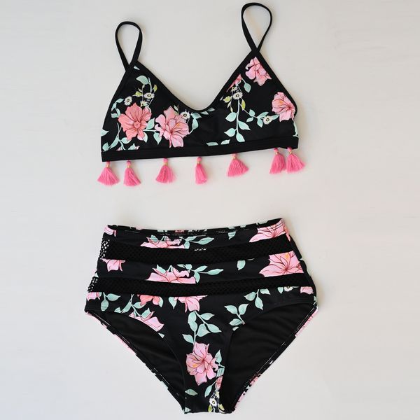

2020 luxury designers tassel fringe bikinis push up swimwear women printed swim wear bathing suits woman high waist swimsuit female biquinis
