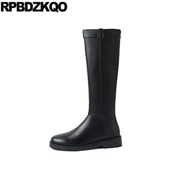

knee high custom boots genuine leather quality tall long 2020 black shoes women chunky riding round toe equestrian