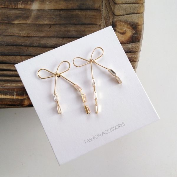 

korean trendy exquisite rhinestones bow stud earrings temperament sweet women girl fashion jewelry accessories, Golden;silver