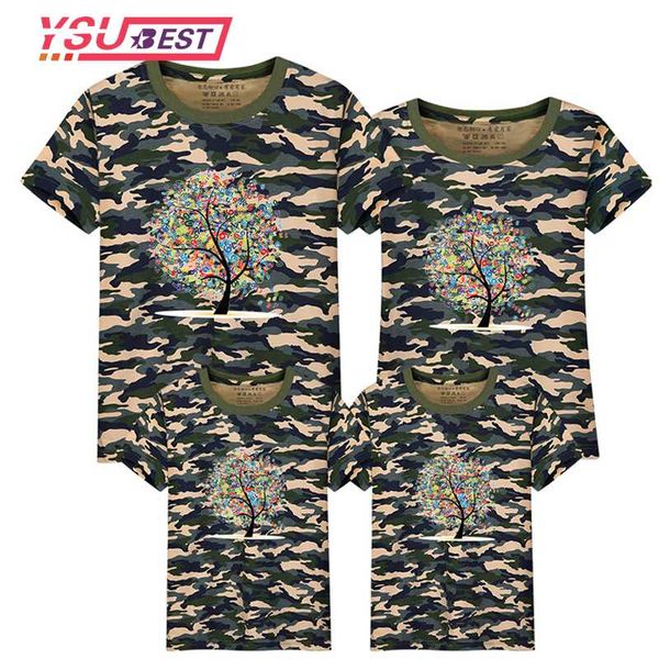 

family look cartoon tree t-shirts mother and daughter clothes clothing tees camouflage dad son family matching outfits clothes, Blue
