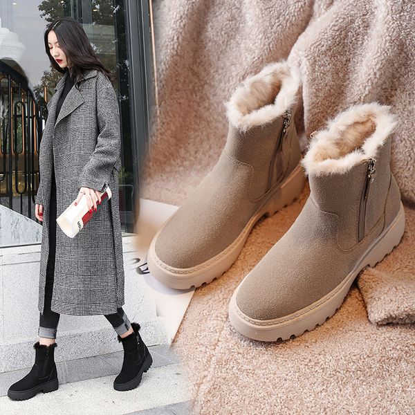 

snow boots женского 2020 теплые меховые плюшевый lnsole зимней обувь женщина голеностопного new wild осень и зима большого размера короткие, Black
