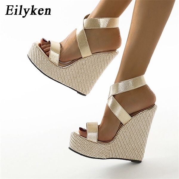 

eilyken super high peep toe gladiator wedges sandals cover heel platform ladies sandals fashion summer women shoes size 35-42 0925, Black