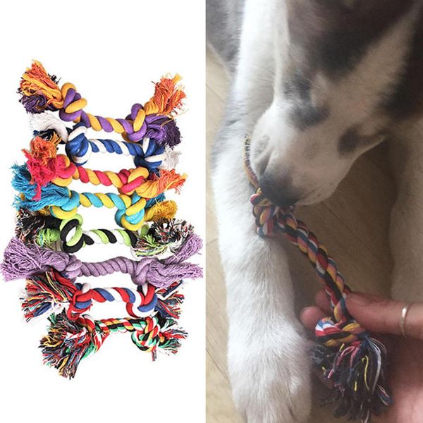 

pet chew cotton rope knot toy durable dog molar biting toys colorful braided bone rope 17cm