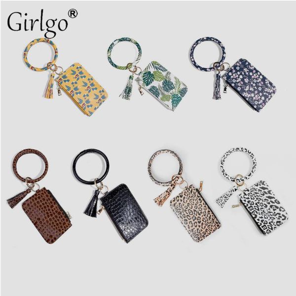 

girlgo chrysanthemum pu wrist keychains for women card bag leaf leather sports coin purse key chain wholesale party gift friends, Silver