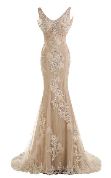 

champagne prom dresses formal party gowns bridesmaid lace appliques v neck satin tulle sweep train evening robes de soirÃ©e, Black