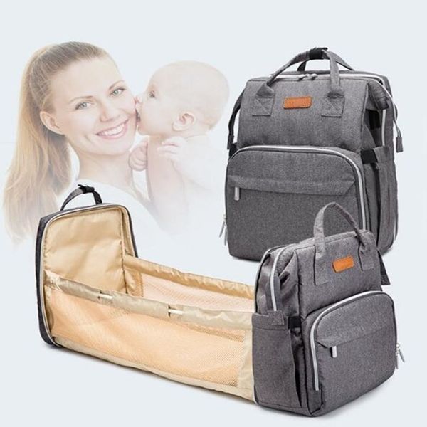 Cama dobrável sacos das fraldas Backpack cama dobrável sacos de fraldas Enfermagem Waterproof Travel Bag Nappy Mochilas Moda Bolsa Baby Care Bed WY771Q