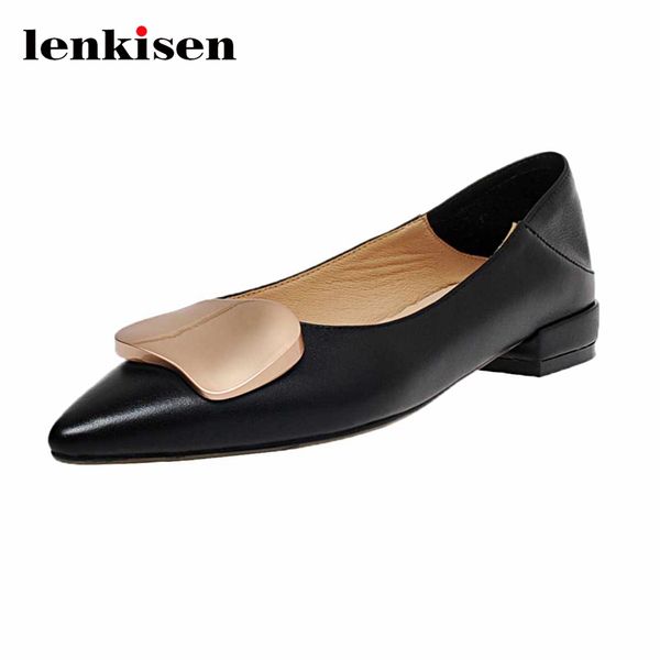 

lenkisen кожа коровы три цвета глубокого рот металлических украшения заостренного носок низкие квадратные каблуки поскользнуться на офис лед, Black