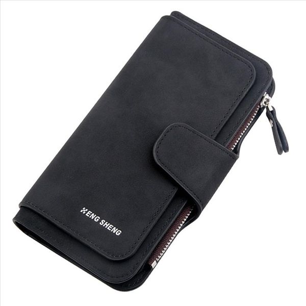 

fashion leather women wallets long wallets lady solid color matte section three fold multicard wallets, Red;black
