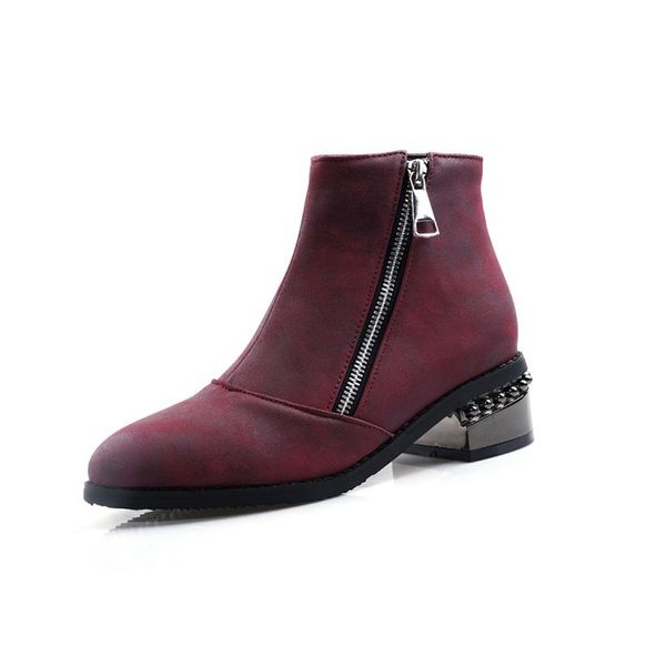 

med heel boots big size shoes woman winter footwear boots-women zipper ankle booties women large size 2020 autumn pointy rock, Black