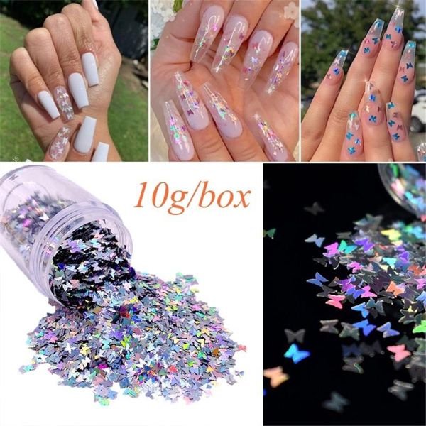 

10g holographic butterfly designs nail glitter flakes design irregular diy tips sparkly sequins nail art decorations, Silver;gold