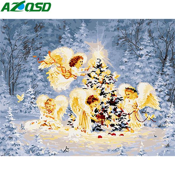 

azqsd картина маслом by numbers angel домашнее украшение рисования на холсте diy раскраски по номерам портрет unframe handpainted подарок