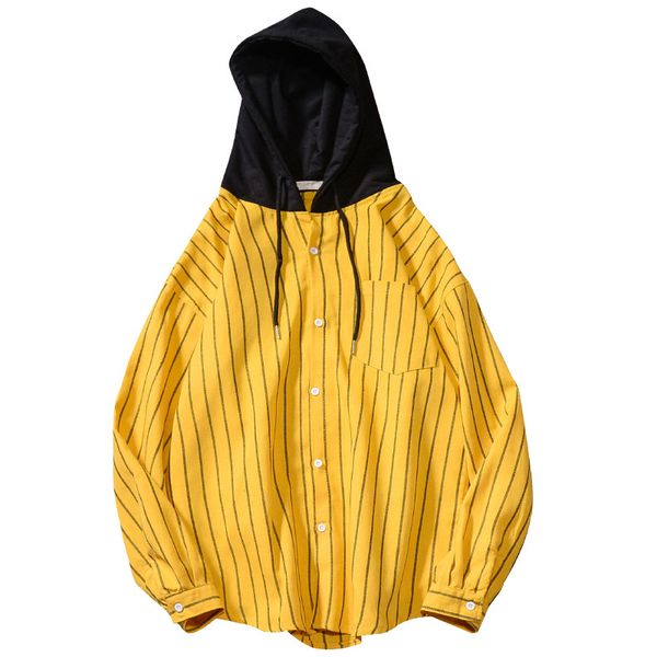 

women's blouses & shirts harajuku loose hooded blouse vertical striped shirt women/man spring autumn fashion outwear red black yellow h, White
