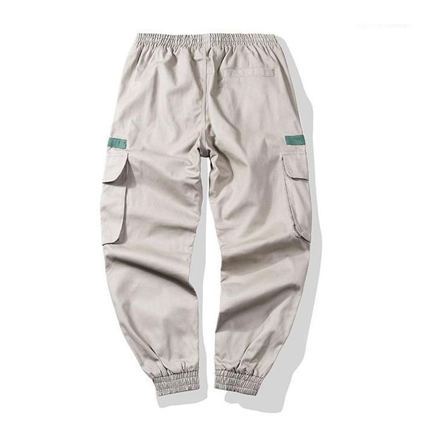 

lacing mens pants with multi legged pockets pants street style mens casual cargo pants loose contrast color, Black