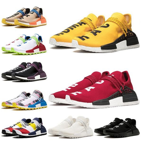 

human race hu trail running shoes pharrell williams triple black white yellow solar pack sun glow women mens trainers sneakers