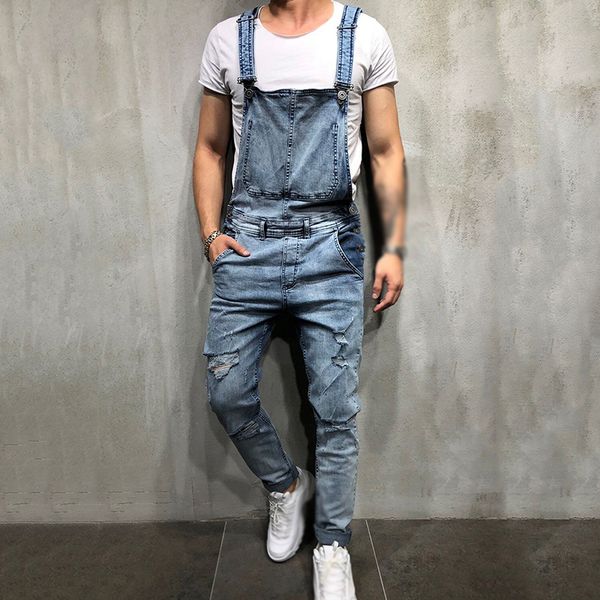 

men's jeans 2021 casual pants straps jumpsuit retro mens wild trousers, Blue
