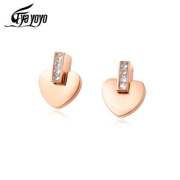 

stud eyeyoyo zircon rose gold titanium steel heart earring girls, Golden;silver
