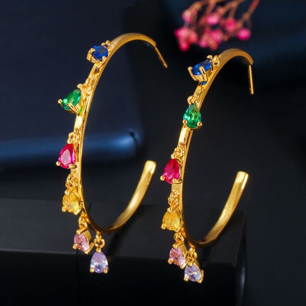 

luala капля воды красочной радуги cz подвеска золото цвет больших круглый обруч серьга для женщин заявления ювелирных изделий, Golden;silver