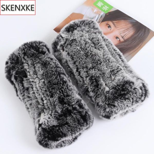 

2020 new fashion girl natural real rex fur gloves good elastic knitted fur mittens lady real rex gloves, Blue;gray