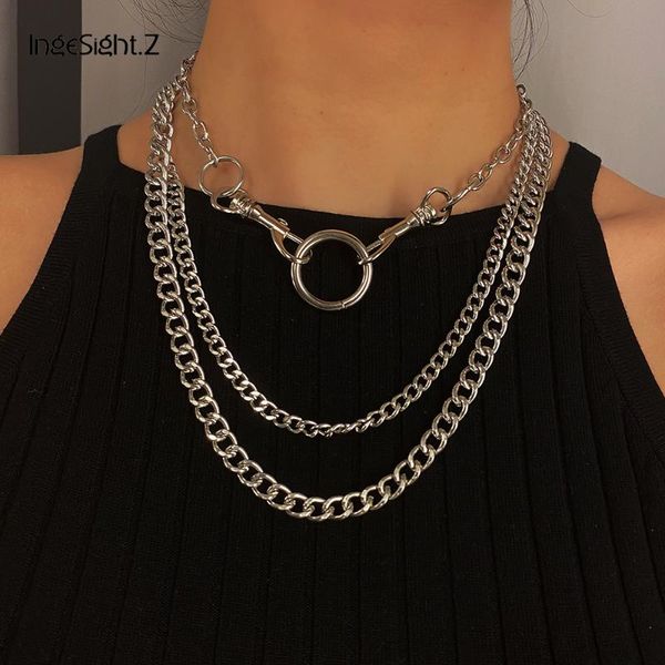 

ingesight.z 2pcs/set multi layered gothic round circle pendant necklace vintage thick miami curb cuban choker necklaces jewelry, Silver