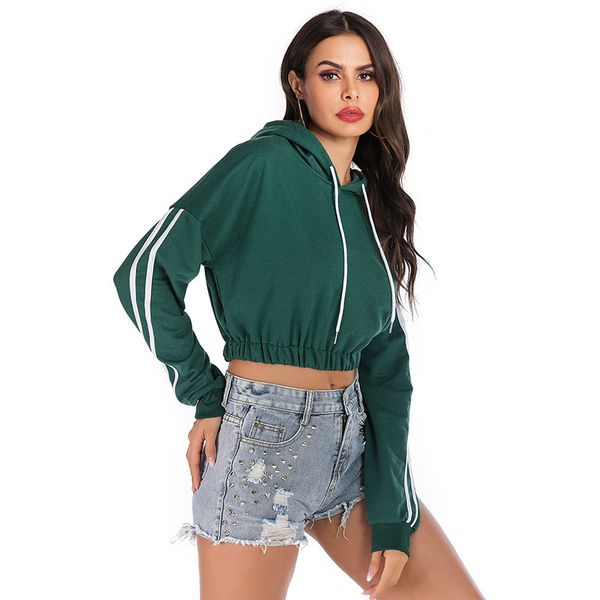 

cross-border couture show hilum of 2020 autumn winters paragraphs short thin female long sleeve hooded fleece casual, Black