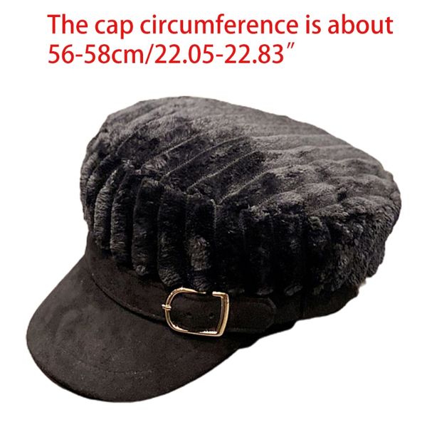 

women newsboy visor vintage beret hat winter fluffy plush flat peaked cap, Blue;gray